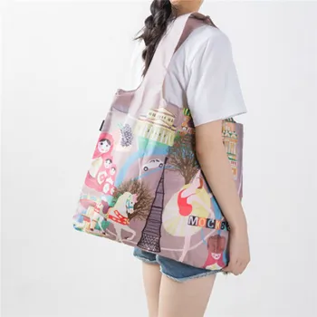 

Simple Fashion Shopping Bags Travel Portable Reusable Handbag Women Shoulder Cloth Pouch Foldable Grocery Bulk Durable Hot Sale