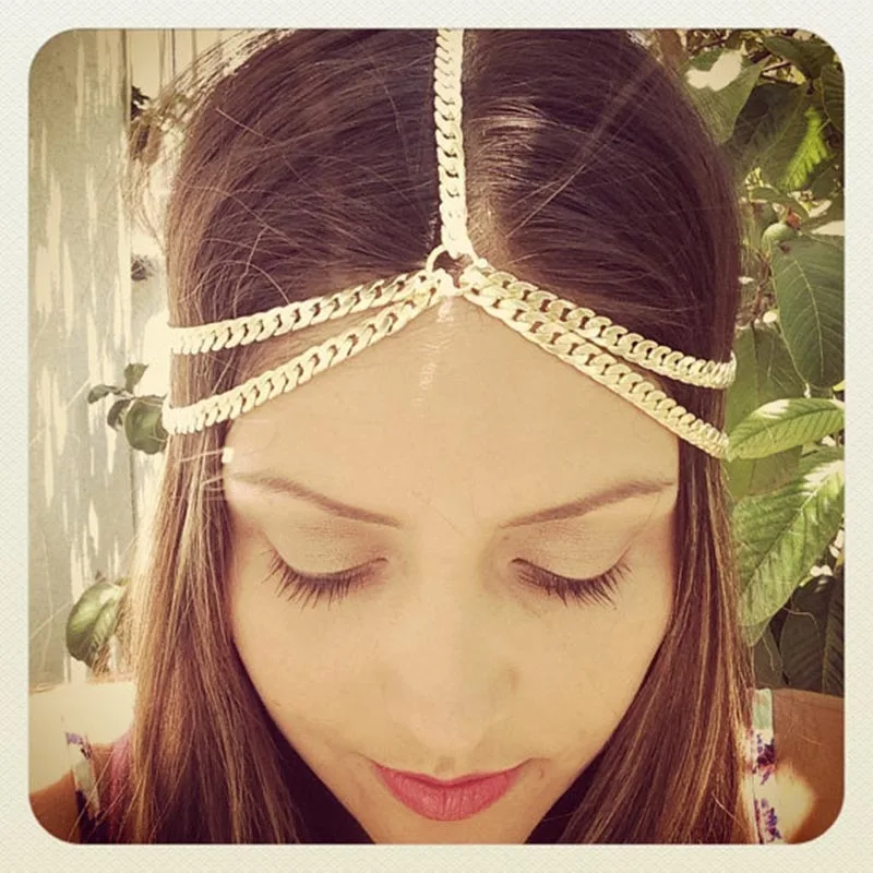 Модные украшения на лоб простая цепочка для волос Женская повязка на голову с цепочкой украшения на голову для женщин подарок T012 - Окраска металла: Gold