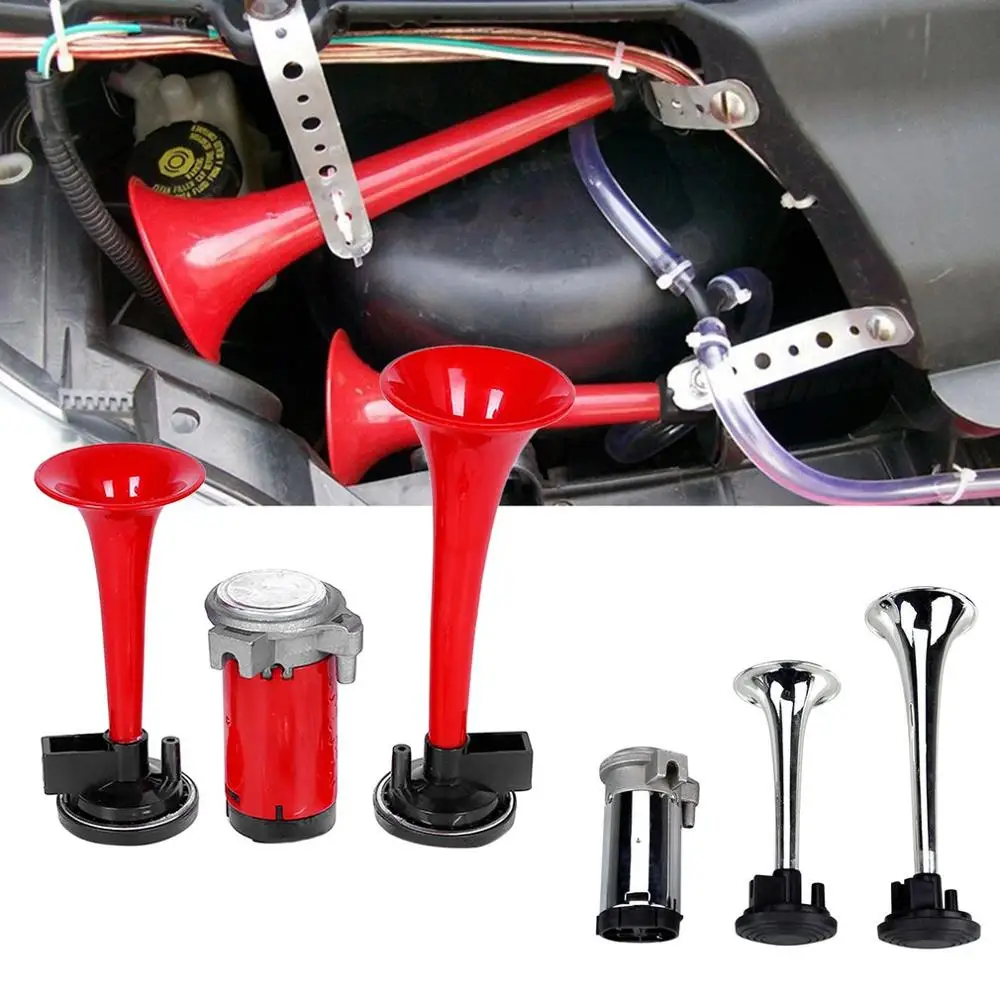 

12V Dual Trumpet Compressor Complete Set for Trucks Cars Automobiles Lorry Boat Train 110db Super Loud Car Air Horn Set