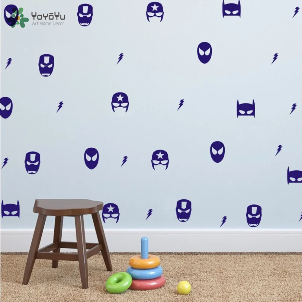 Us 7 79 35 Off Set Of 28 Large Pcs Of Marvel Mask Wall Stickers Boys Nursery Bedroom Decor Ironman Batman Spiderman Diy Room Decor Ny 111 In Wall