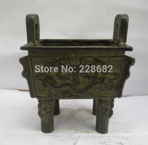 

Collectible High 6inch Chinese Old Bronze Carved Dragon Censer Chinese Temple Censer fast Shipping
