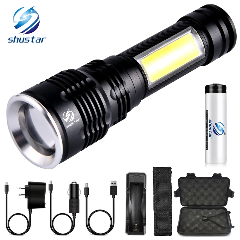 

Super Bright LED Flashlight 4 Lighting Mode with Side Light Waterproof Torch Using 18650 Battery for Night Lighting, Etc.