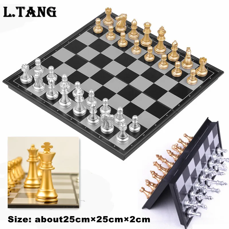 

Magnetic Gold And Silver Color Chess Checkers Folding Chessboard Plastic International Chess Game S385