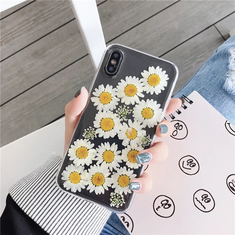 

Summer Fresh Real Flower Cover for Huawei Honor V20 V10 V9 Case Drop Glue Clear Coque for Honor 10 9 8 8X Fitted Phone Case Etui