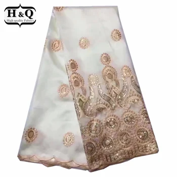 

H&Q White Color African Georges Lace Fabric With Sequins 5 Yards/lot African Lace Fabric With Super Quality For Wedding Dress