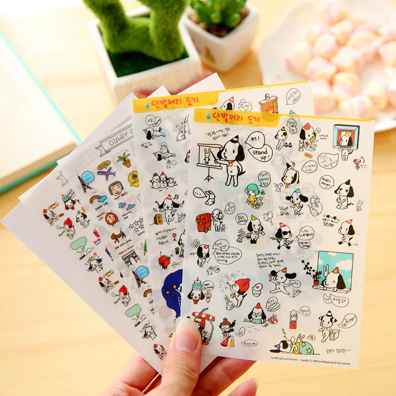 A Set South Korean Decorative Stickers 4 Sheets Cute Creative Big Ear Dog Pvc Diary Album Hand Book Cartoon huismerk kopen in de aanbieding A Set South Korean Decorative Stickers 4 Sheets Cute Creative Big Ear Dog Pvc Diary Album Hand Book Cartoon huismerk kopen in de aanbieding