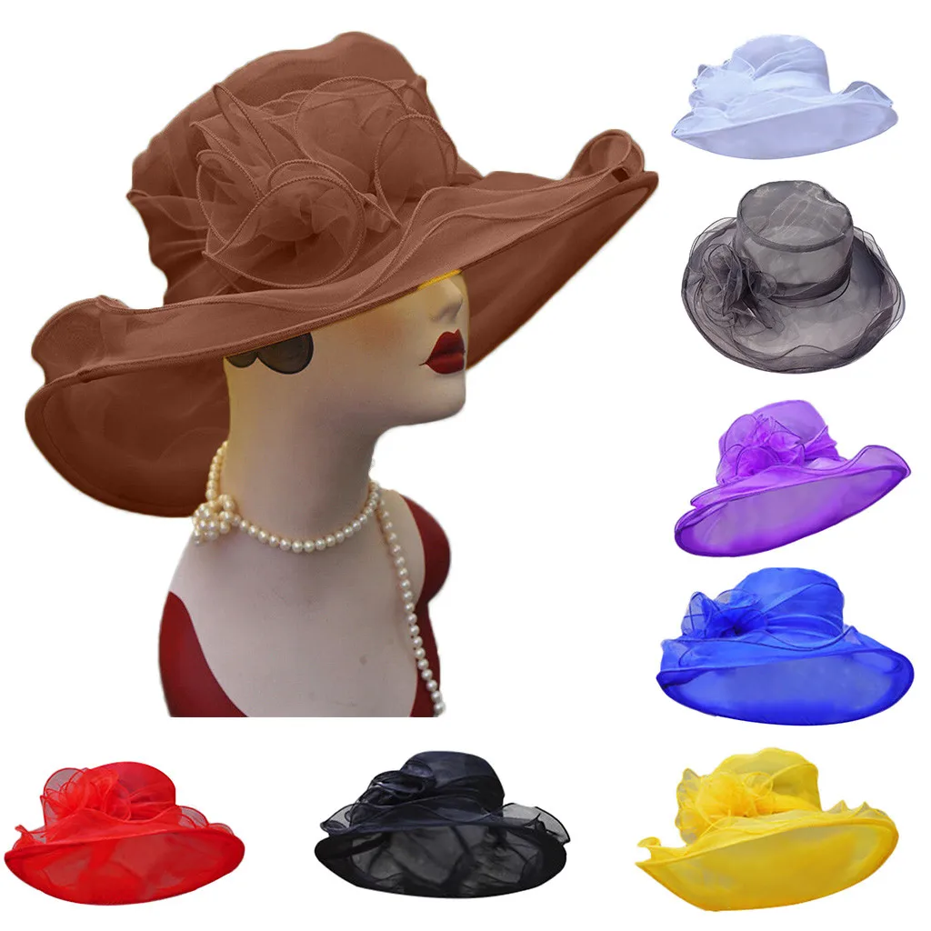 Зимние женские шапки с широкими полями, натуральная Свадебная церковная необычная Солнцезащитная шляпа из органзы zonnehoed dames casquette gorras# P7