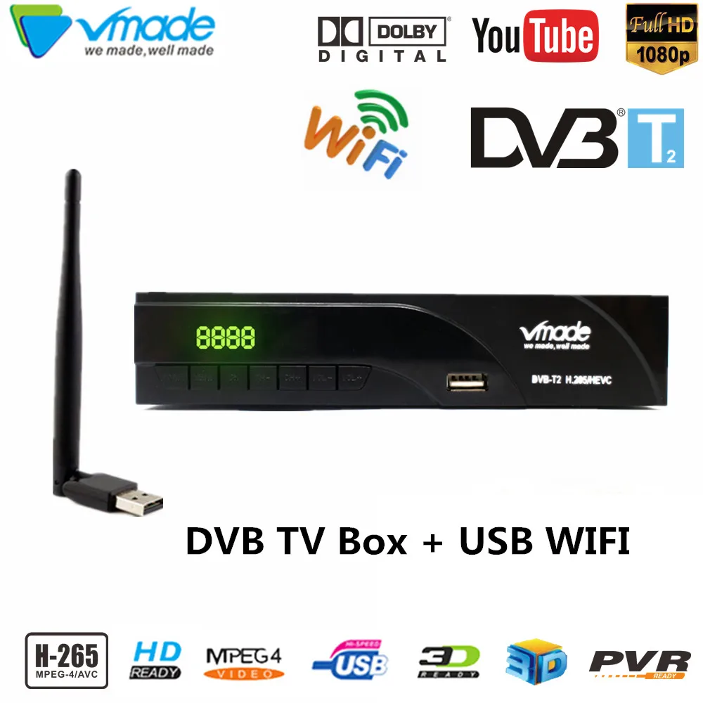 Vmade DVB-T/DVB-T2 встроенный scart H.265/HEVC цифровой наземный приёмник поддерживает Youtube Dolby