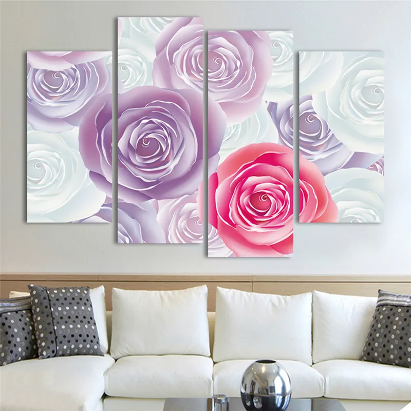 Promotion-4-Panel-Rose-Canvas-Oil-Painting-HD-large-Picture-Print-On-Canvas-Home-Decor-For