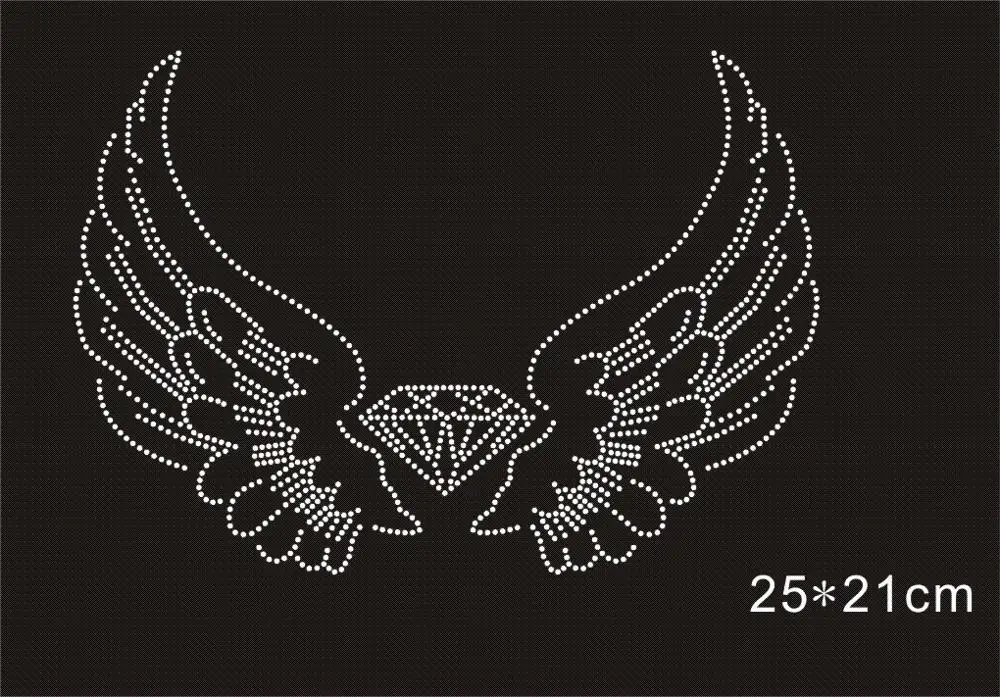 

2pc/lot angel wing hotfix rhinestones motif heat transfer design iron on flower for clothes shirt applique