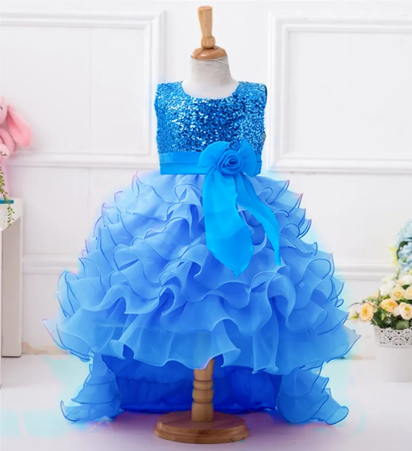 

Kids New Arrivals Long Tail Flower Girls Dress for Party and Wedding Dress Children Evening Turquoise Blue Glitz Pageant Dress
