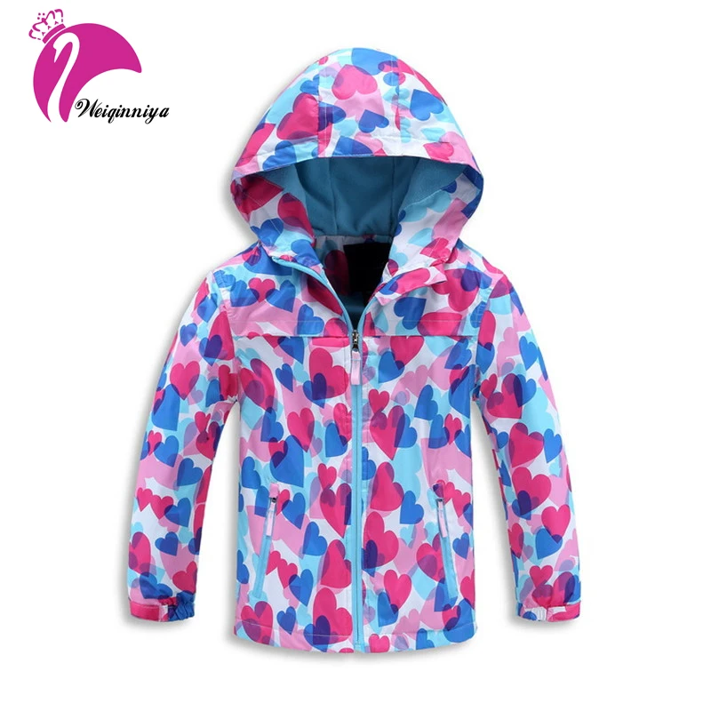 

Girls Outwear Jackets New Design 2017 Autumn Love Print Hooded Double-Deck Waterproof Windproof Coat Casual Cotton Kids Clothes