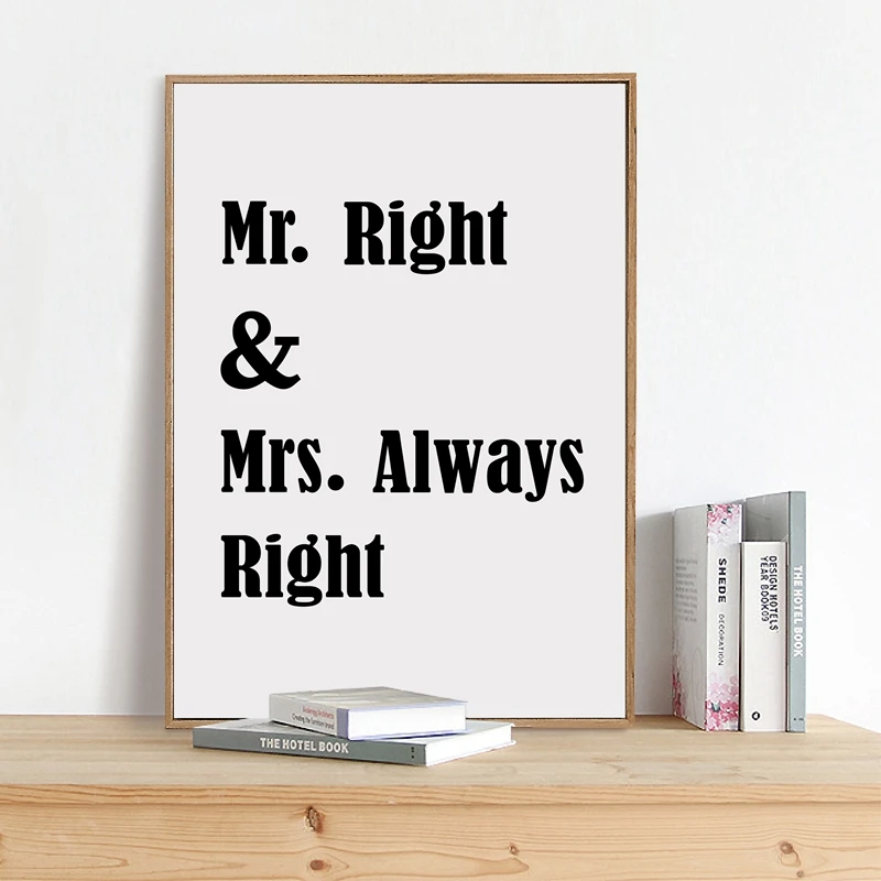 Плакаты и принты Mr And Mrs с надписью Always Right Love настенная живопись на холсте