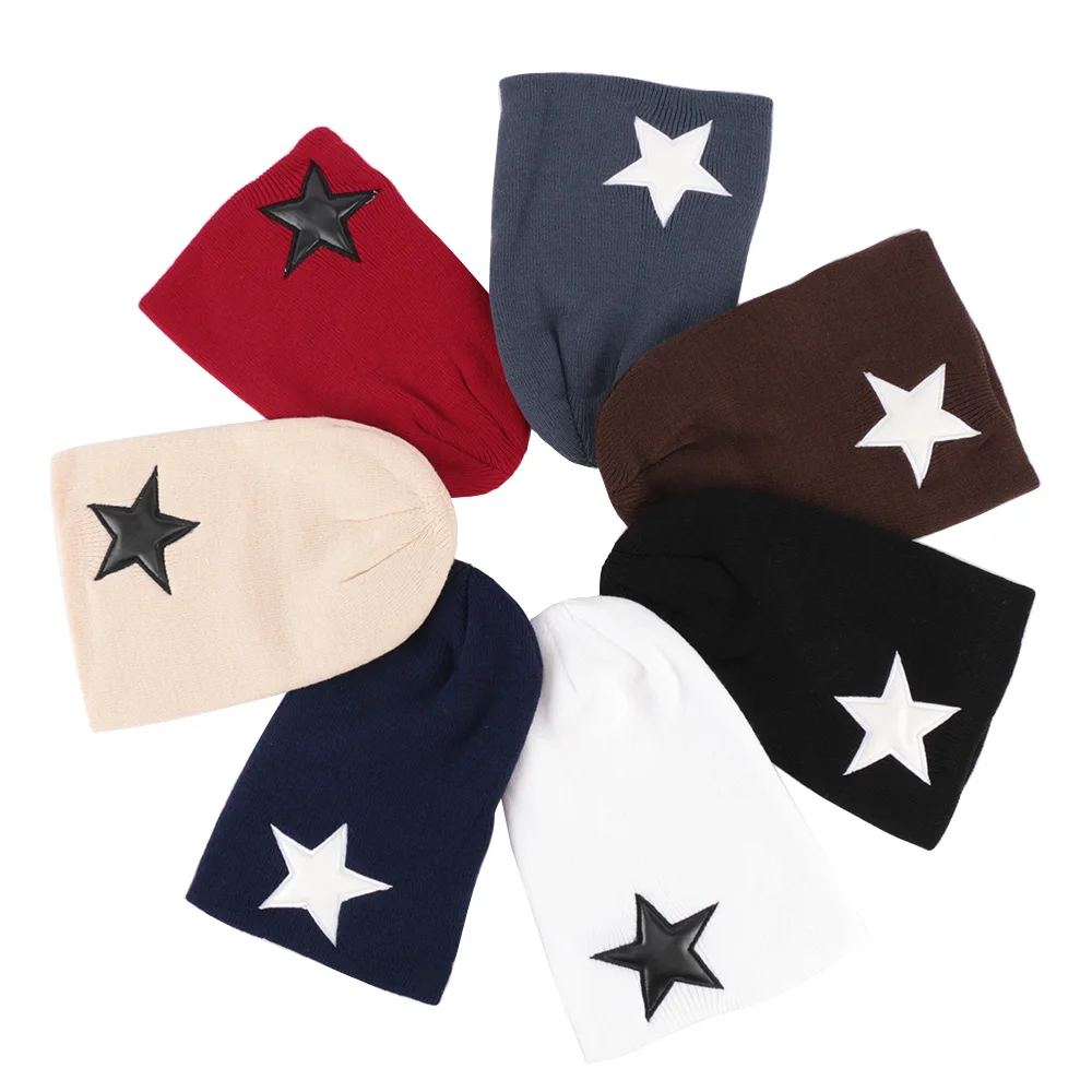 

Women's Pentacle Star Beanies Hat Spring Plain Woolen Yarn Beanie Hip-Hop Warm Hats for Ladies