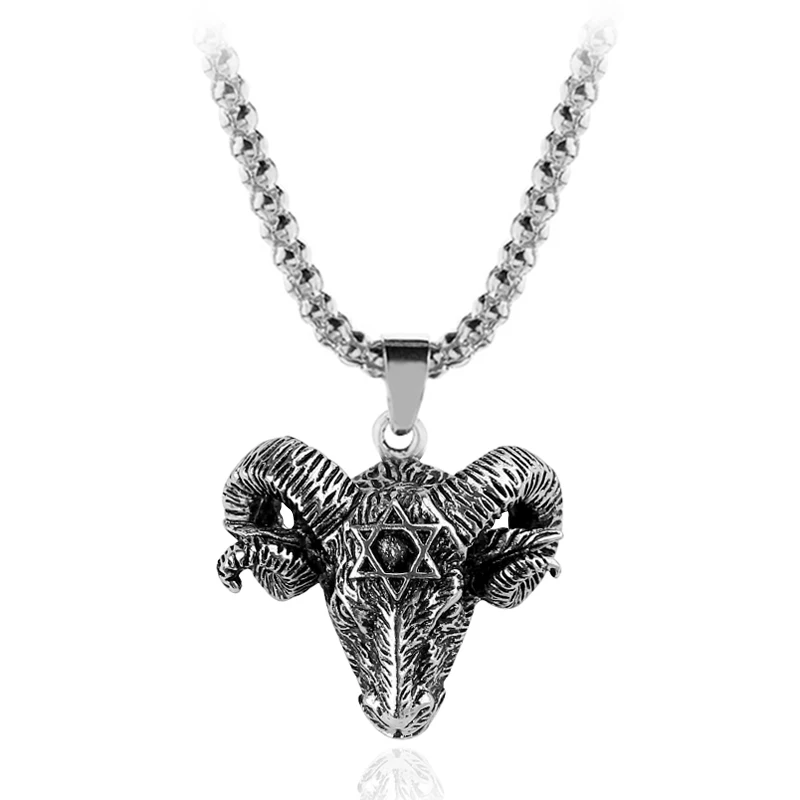 

New Fashion Hip Hop Pendant Necklace Sheepshead Forehead Pentagram Pendant Fashion Jewelry For Women Men