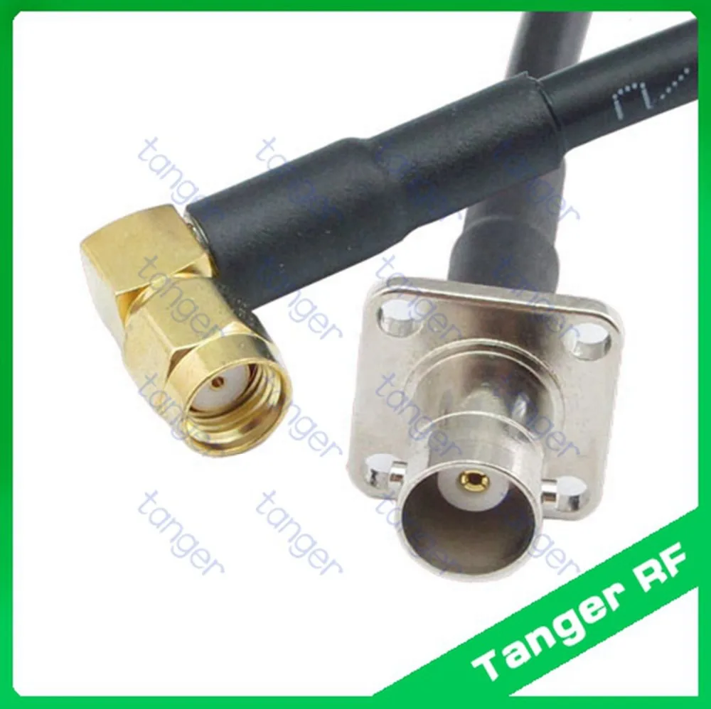 

BNC female jack 4four hole panel to RP-SMA male connector right angle RF RG58 Pigtail Jumper Coaxial Cable 40inch 100cm New