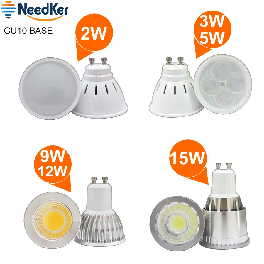 Gu10 punktowe reflektory Led 2W 3W 5W SMD2835 podstawa lampy 9W 12W 15W lampa Cob Led AC 110V 220V 240V żarówka Led ciepłe zimne białe światło Led