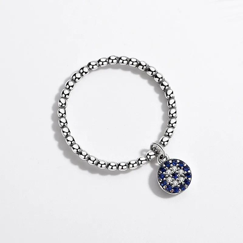 KALETINE Lucky Eye Ring Sterling 925 Silver Rings Blue Evil Eyes Pendant Charm CZ Cute Ringlet for Women Silver Jewelry KLTR098