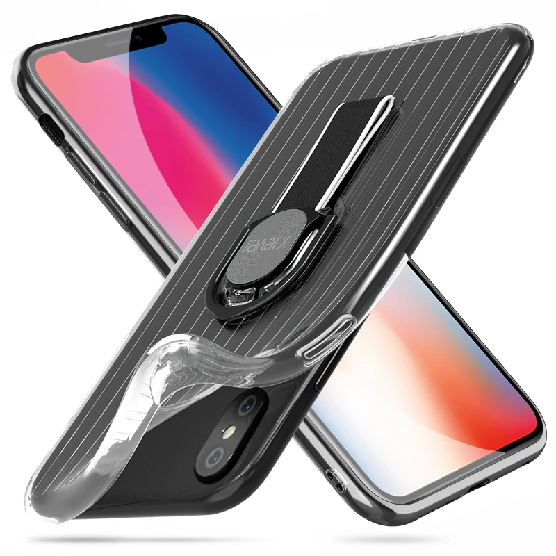Goedkoop X Level Soft TPU Case Voor iPhone X XS XR Vinger Ring Stand Magnetische Houder Transparant Cover Case Voor apple iPhone XS MAX
