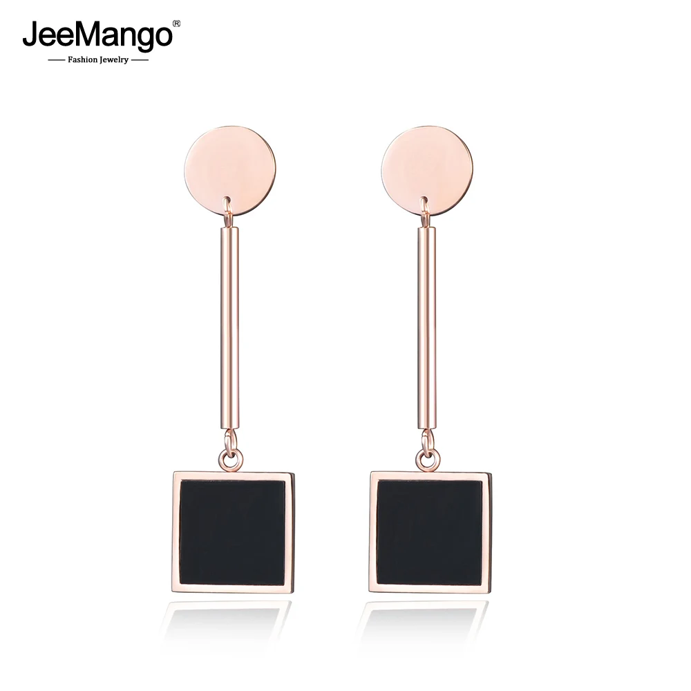 

JeeMango Punk Drop Earrings Stainless Steel Geometric Design Two-tone Trendy Dangle Earrings Jewelry For Women Brincos JE17016