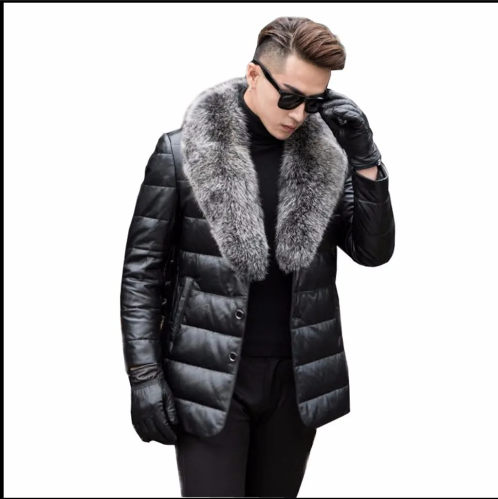 S 4xl новинка Мужская Роскошная пуховая куртка из натуральной кожи