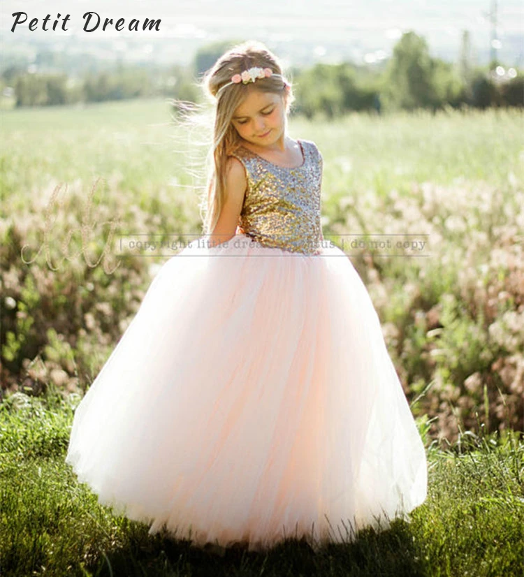 

Petit Dream Sequined Blush Flower Girl Dress for Wedding Purple Sequined Tulle Kids Girl Party Dress Baby Girl Clothes Birthday