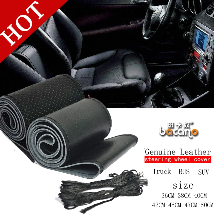 BACANO DIY Steering Wheel Covers soft Leather braid on the steering-wheel of Car With Needle and Thread Interior accessories BACANO DIY Steering Wheel Covers soft Leather braid on the steering-wheel of Car With Needle and Thread Interior accessories