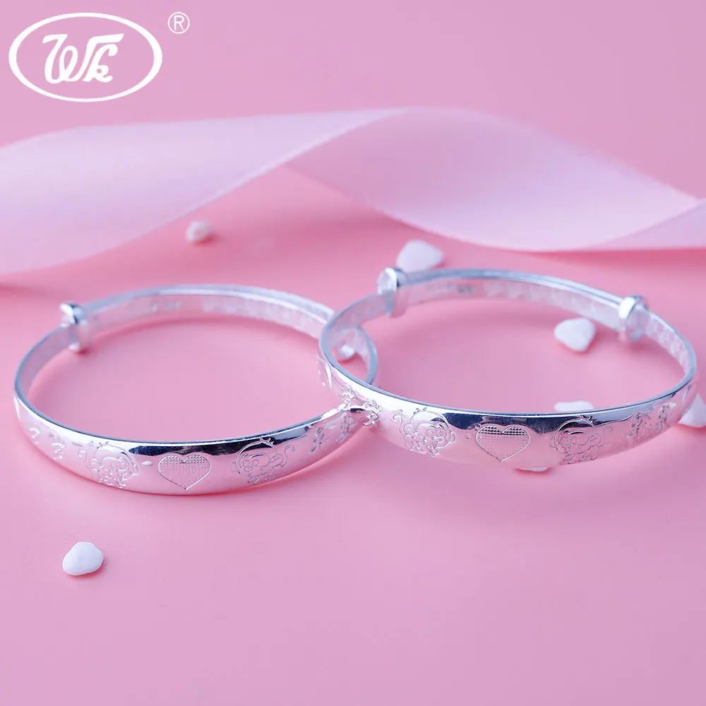 

WK NEW Fashion Real Pure 999 Sterling Silver Bracelet Bangle Double Charm Bracelets Bangles For Girls Boys Wholesale 4W BB26066Y