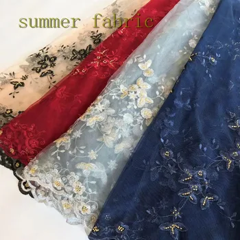 

Beaded embroidered lace fabric for bridal dress french tulle mesh fabric