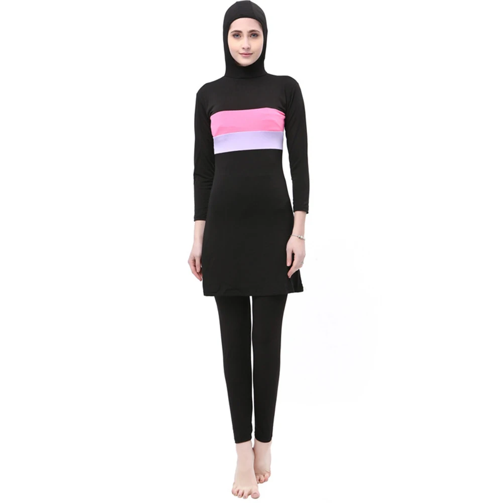 HAOFAN Женская Полосатая мусульманская одежда для плавания хиджаб мусульманского размера плюс купальный костюм для серфинга спортивная одежда Буркини 5XL