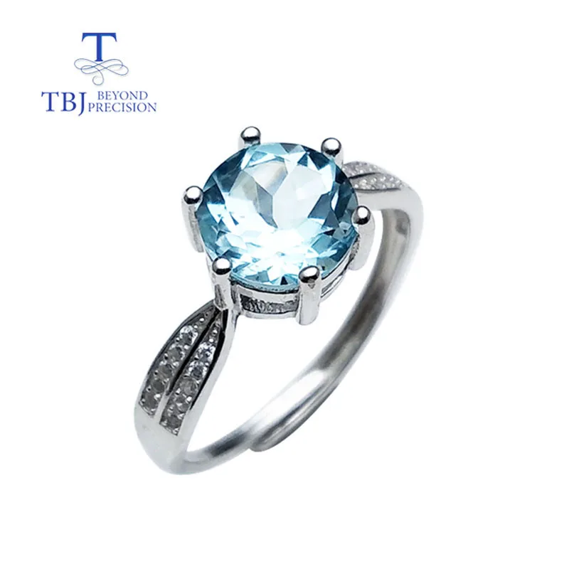 

TBJ,natural sky blue topaz gemstone Ring Round8.0mm 2.3ct in 925 sterling silver fine jewlery for women with Valentine gift box