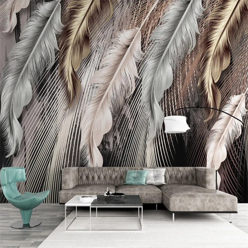 

Custom 3d wallpaper Nordic modern minimalist light luxury feather line living room bedroom wall - high-grade waterproof material