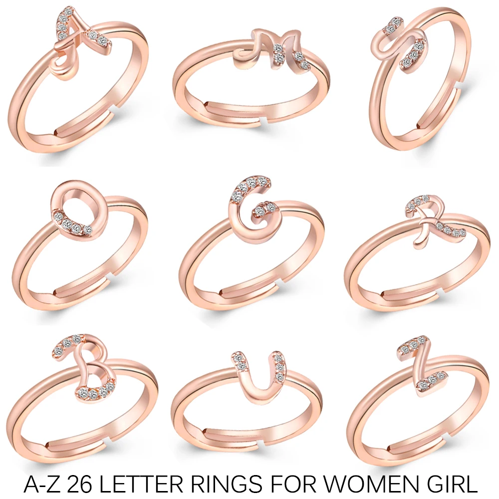 New Adjustable Crystal Word Letter Rings 2019 For Women Rose Gold Color Zirconia Name Ring Female Friend Fashion Jewelry Gift