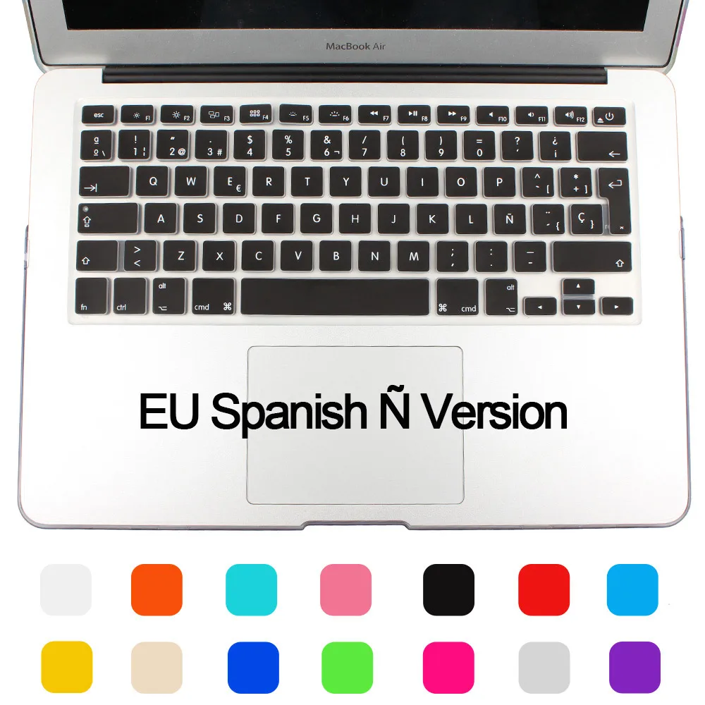 UK//EU ESP Slim Spanish Gradient Silicone Keyboard Cover Keypad Skin Protector Compatible for Mac Book Air Pro Retina 13