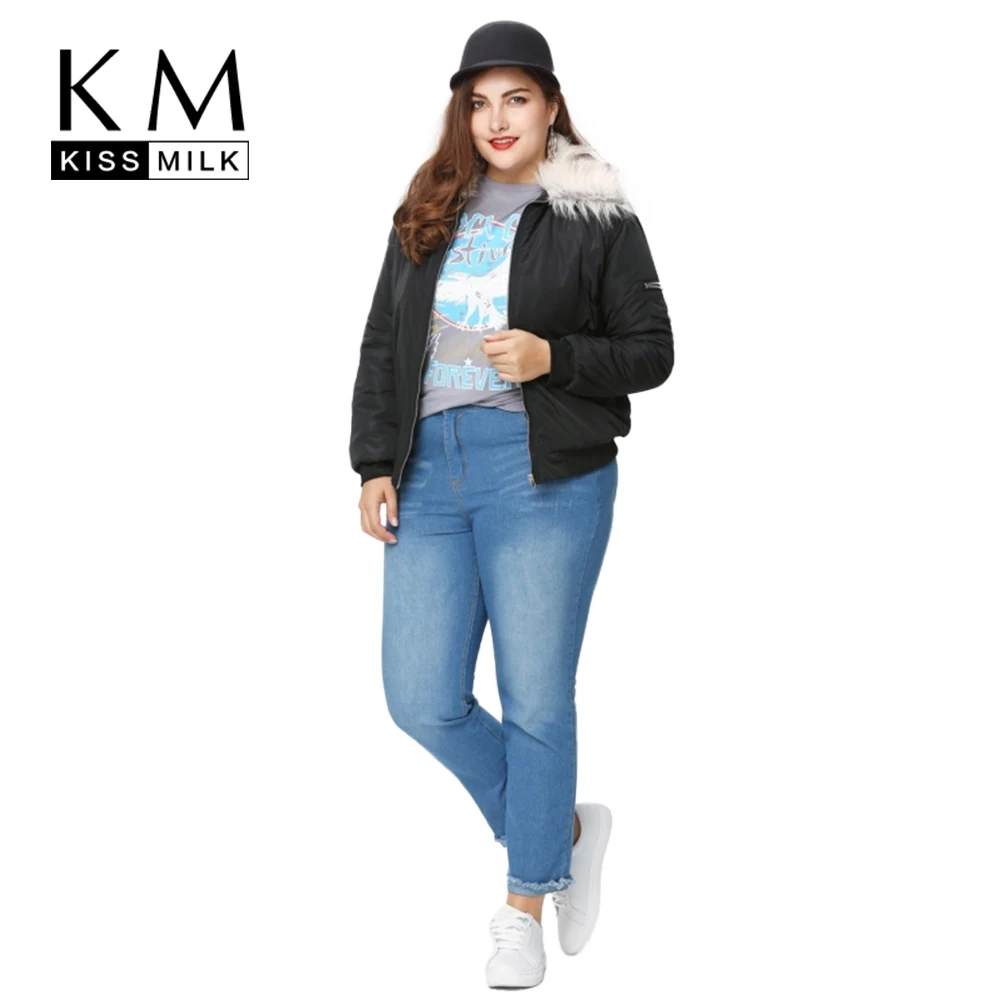 

Kissmilk Plus Size New Fashion Women Clothing Casual Solid Jacket Coat Fur Collar Warm Pocket Basic Jacket 3XL 4XL 5XL 6XL