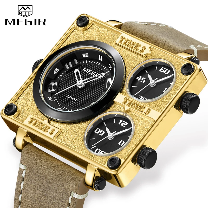 

MEGIR Brand Men Sports Quartz Watches with Multiple Time Zone Watch Men Military Big Dial Waterproof Wristwatch Erkek Kol Saati