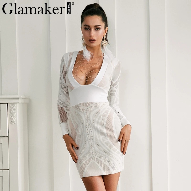 Glamaker сексуальное платье с глубоким v образным вырезом на шнуровке женское