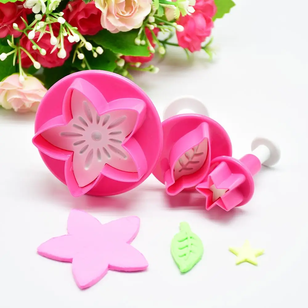 

Baking 3PCS Five-Pointed Star Flower Leaf Plunger Cutter Fondant Decor Sugar Craft Mold Cookie Cutter DIY Cake Decorating Tools