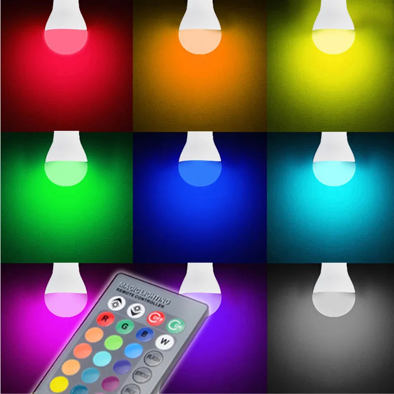 E27 E14 Светодиодная лампа RGB 110 В 220 3 Вт 5 10 15 RGBW RGBWW с регулируемой яркостью Лампочка