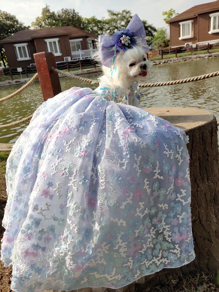 Платье для собак, роскошное свадебное платье принцессы со шлейфом для маленьких собак, разноцветное кружевное платье с вышивкой для щенков, чихуахуа, Мопса