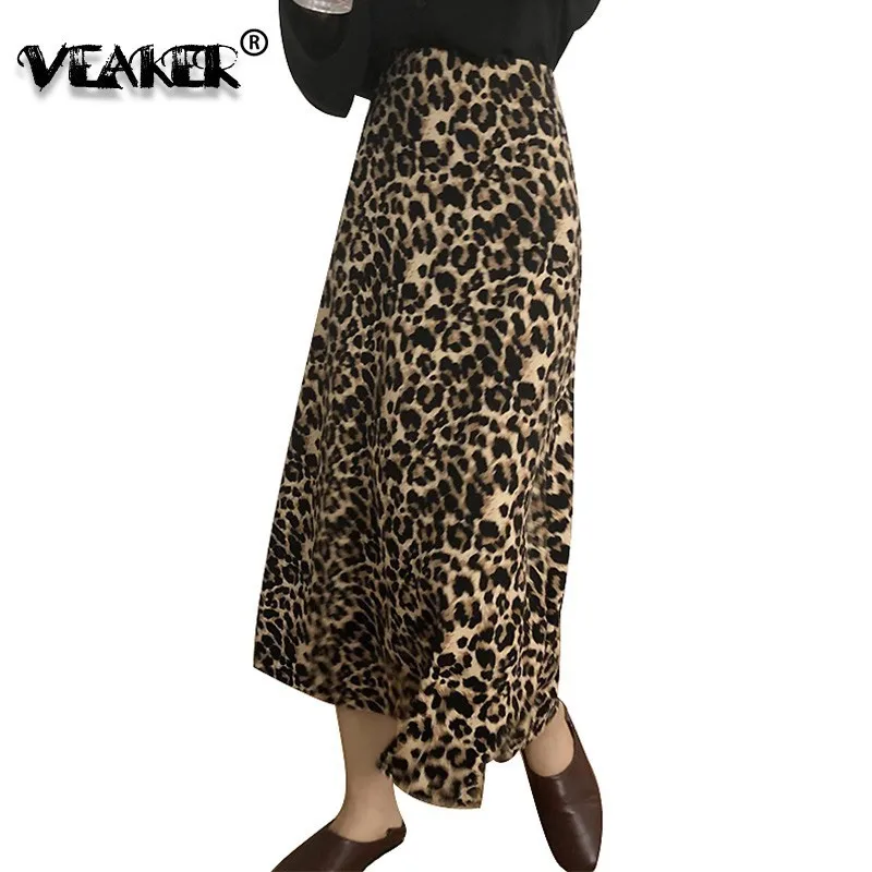 

Autumn Brand Sexy Leopard Print Ruffled Skirt Women Bottom High Waist Female Party Club Maxi Skirt Asymmetrical Long Bust Skirts