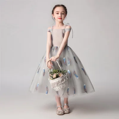 Flower Dress For Girls 10 To 12 Years Summer Teenager Robe Ceremonie Fille Mariage Enfant Gray | Детская одежда и обувь