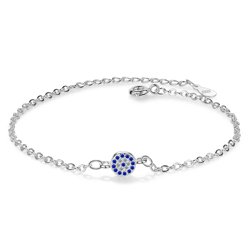

MEEKCAT 925 Sterling Silver Evil Of Eye Charm Bracelet Good Luck Blue CZ Chain Link Bracelets For Women Turkish Jewelry