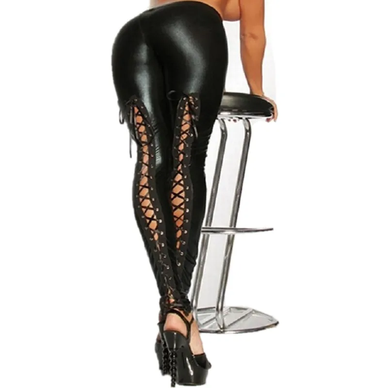2016 Sexy Lace Up Stretch Material Pencil Pants New Women