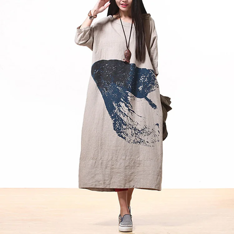 Повседневное простое длинное платье макси с длинными рукавами винтажное