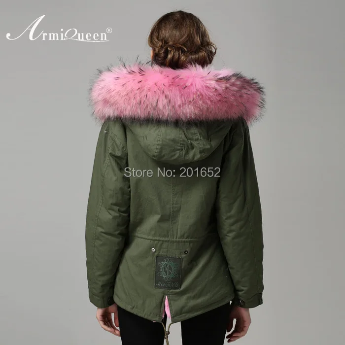 Cheap 2015 Real Raccoon fur parke jacket mens womens pink faux fur lined coat  fashion show outwear c0153 5