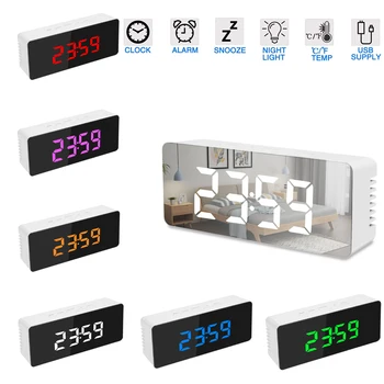 

LED Mirror Digital Alarm Clock Snooze Table Clock Wake Up Light Electronic Temperature USB Despertador Home Decor