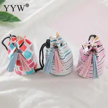 Кошелек-органайзер с геометрическим узором на шнурке для детей, разные цвета, Женский кошелек из искусственной кожи, женская сумка-клатч для девочек