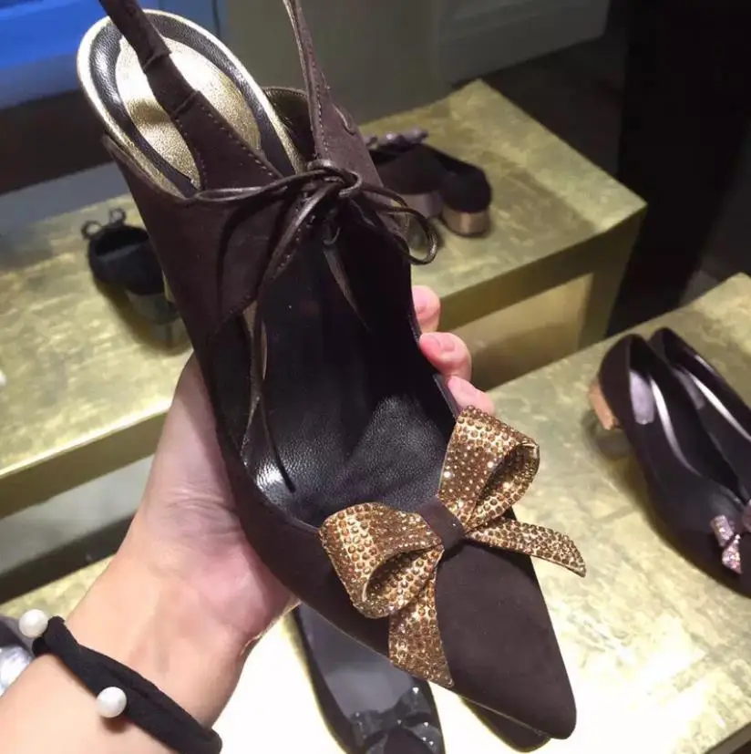 

Europe and the United States 2019 early spring new pointed high heels bow rhinestone stiletto sexy single shoes women's shoes