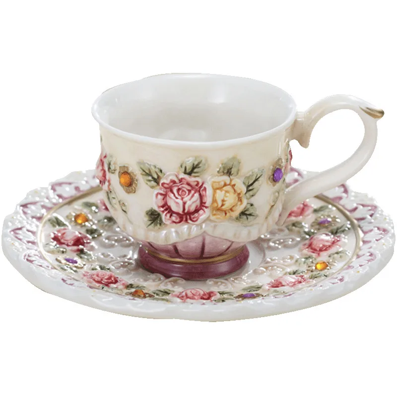 

1 Coffee Cup 1 Saucer Sets Beauty Handpainted Ceramic Coffee Cups Tea cup Wedding Party Breakfast cup Best Gift-YX0181